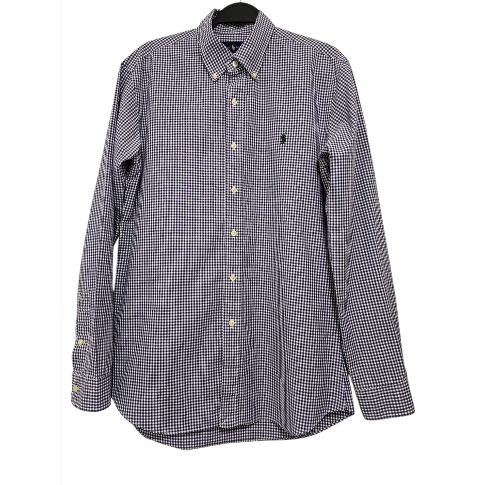 Ralph Lauren Button Down Shirt SZ Large Purple Gingham Long Sleeve Preppy Office